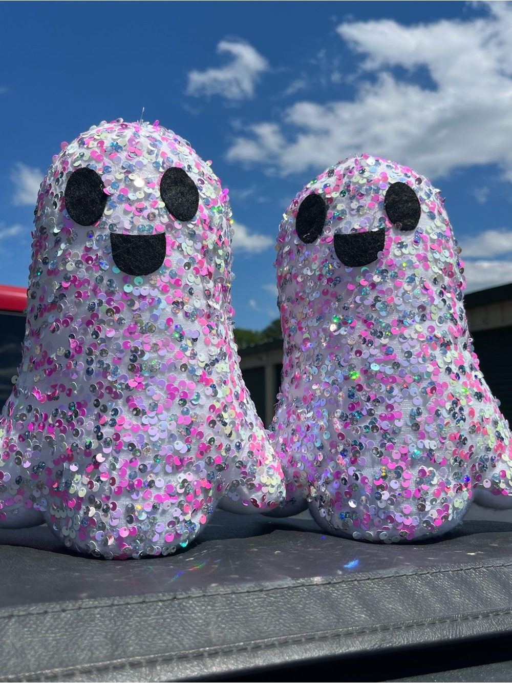 Summerween Sequin Ghost Pair - Pink Iridescent
